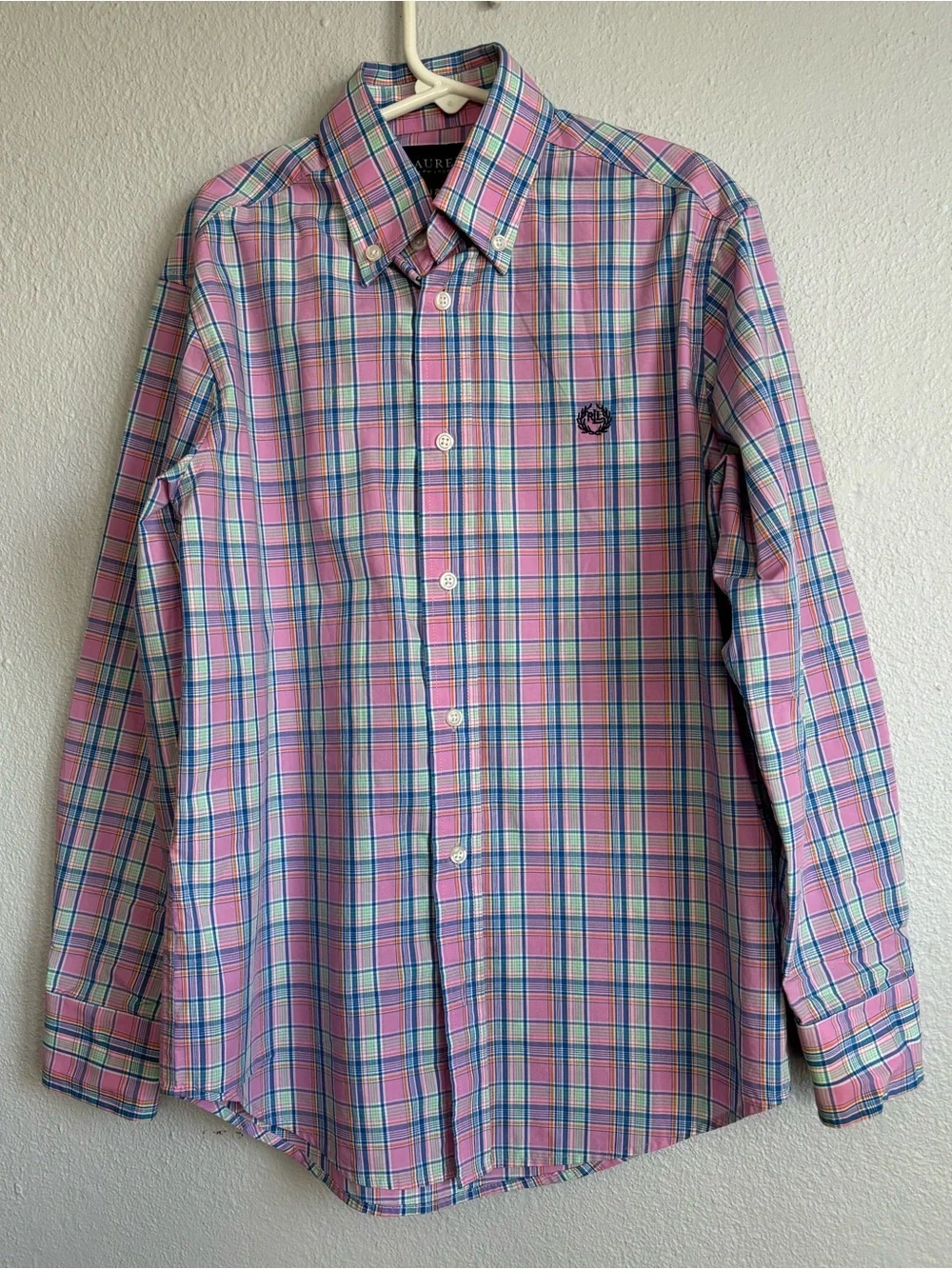 Ralph Lauren Pink, Blue & Green Plaid Button-Down Boys Shirt SZ 12